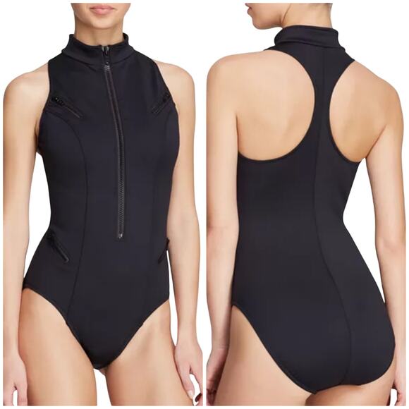 Magicsuit NWT Laguna Beach Coco Zip Front One Piece Swimsuit Black Size 10 - Picture 1 of 12